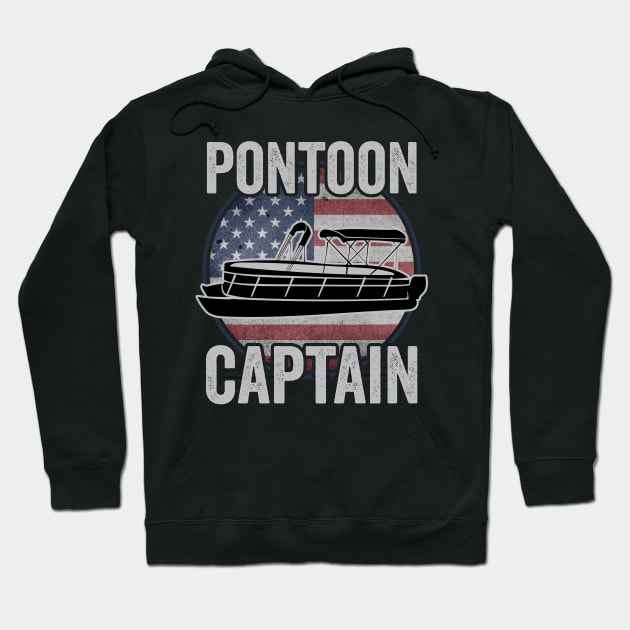 Pontoon Captain Funny Pontoon Boat USA American Flag Hoodie by Visual Vibes